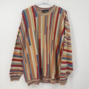 TUNDRA Vintage Cotton Textured Vertical Stripe Multicolored Sweater Mens Large